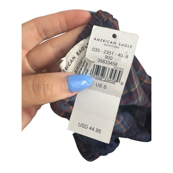 ABERCROMBIE & FITCH Navy Blue Plaid Peasant Top Size Small NEW NWT - Picture 5 of 6